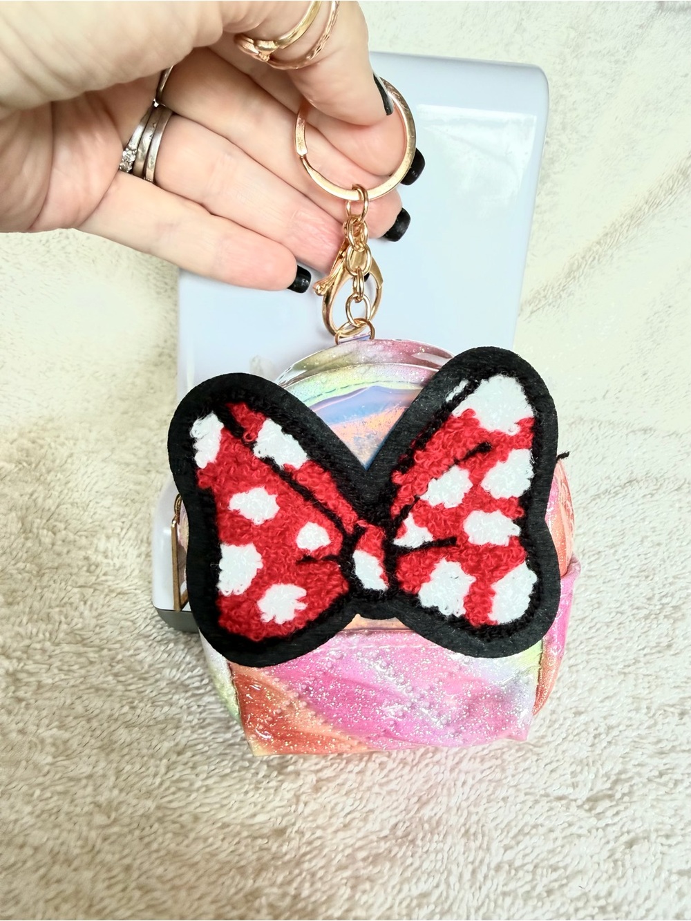 Claire’s Red Polka Dot Bow rainbow small bag charm new